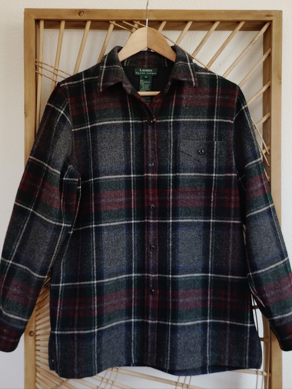 Vintage Lauren Ralph Lauren Lambswool Flannel Plaid Button Front Shirt / Size M